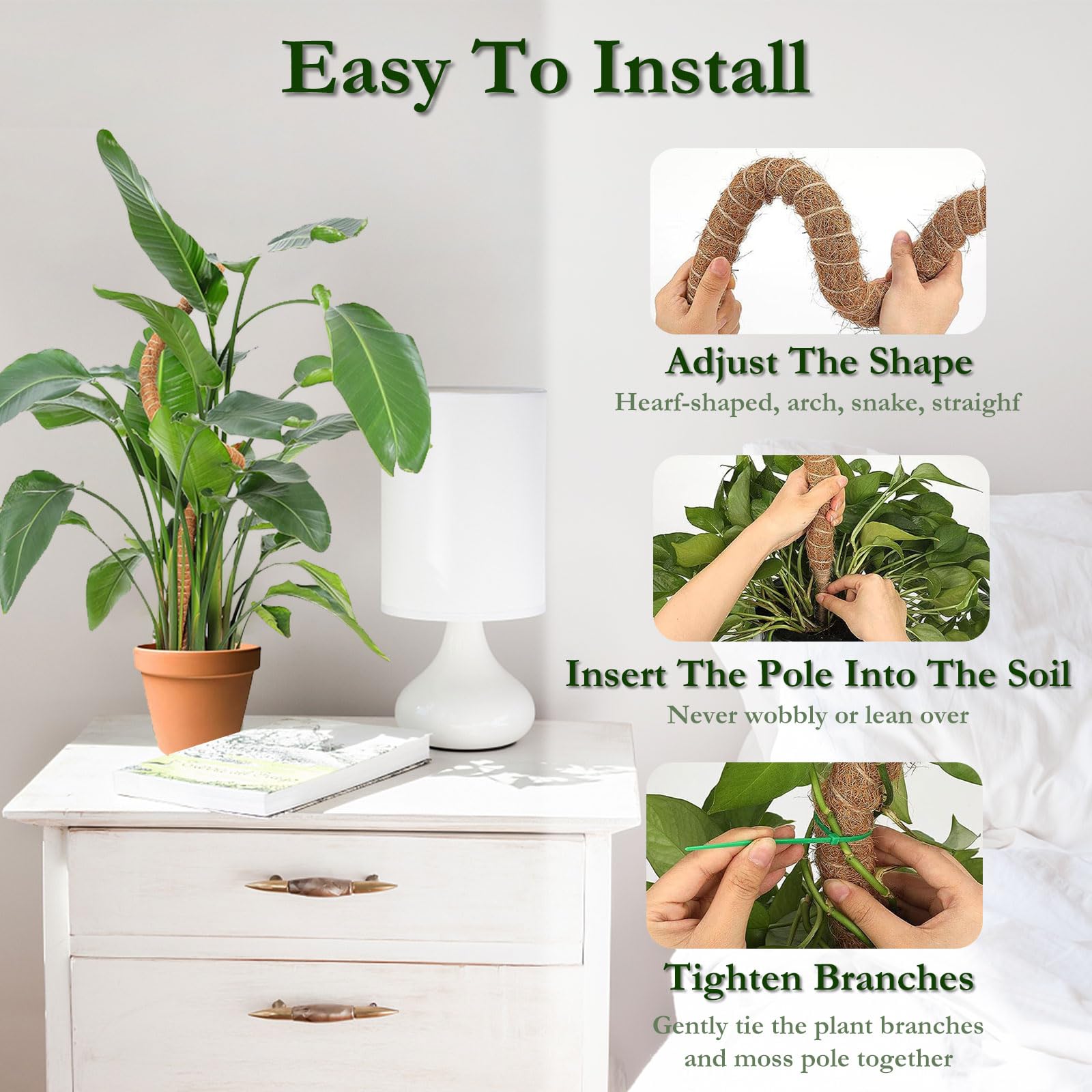 2 Pali Di Muschio In Fibra Di Cocco 120cm Per Piante Rampicanti - Supporto Per Monstera E Piante Da Interno - Foto 6