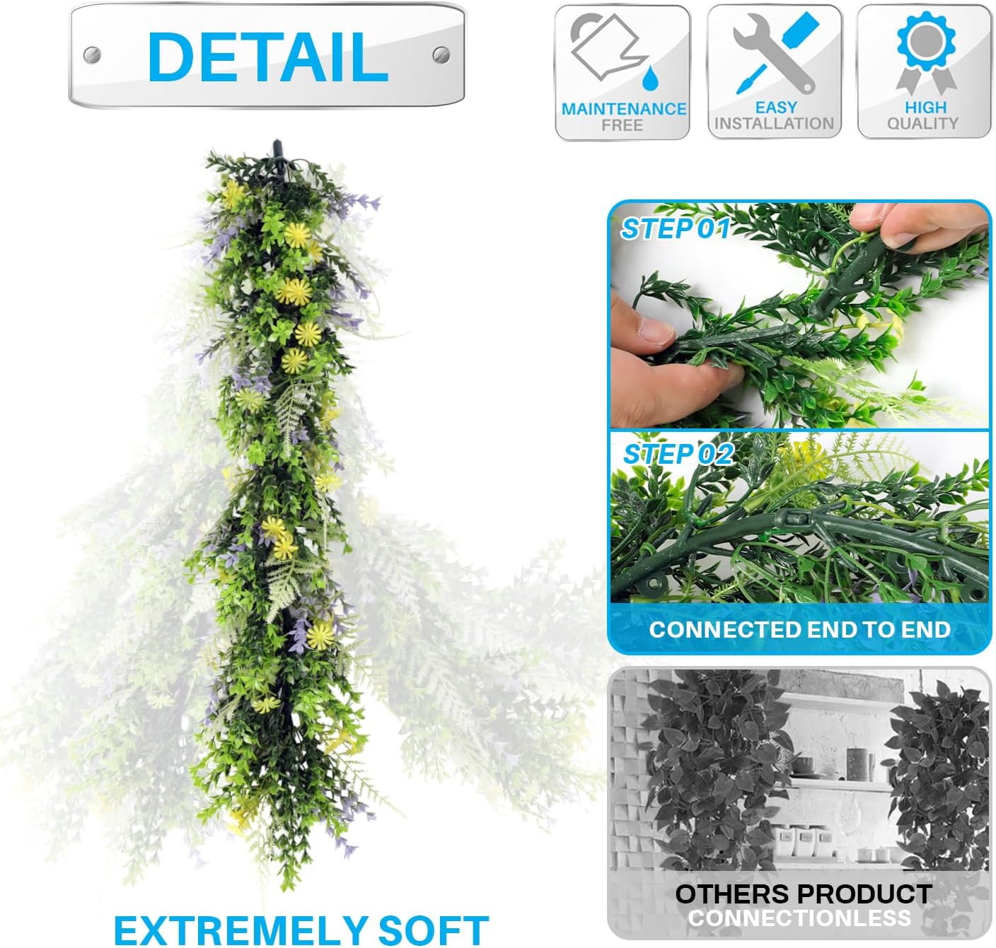 Patio Artificial Vines 19.7" Fake Hanging Plants-6Pc Faux Ivy Vine Leaves Flower Garland Fake Fern for Indoor Bedroom Wall Décor Outdoor Greenery Backdrop Wedding Decoration, Green with Purple