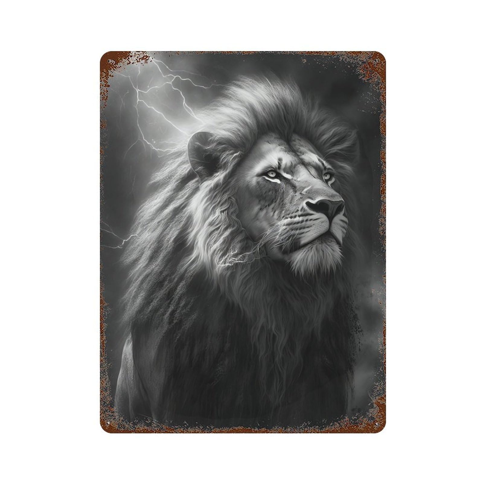 Vintage Rust Metal Sign Thunder Lion 15.7"x11.8", Novelty Wall Decor for Garage, Bar And Workshop Decor