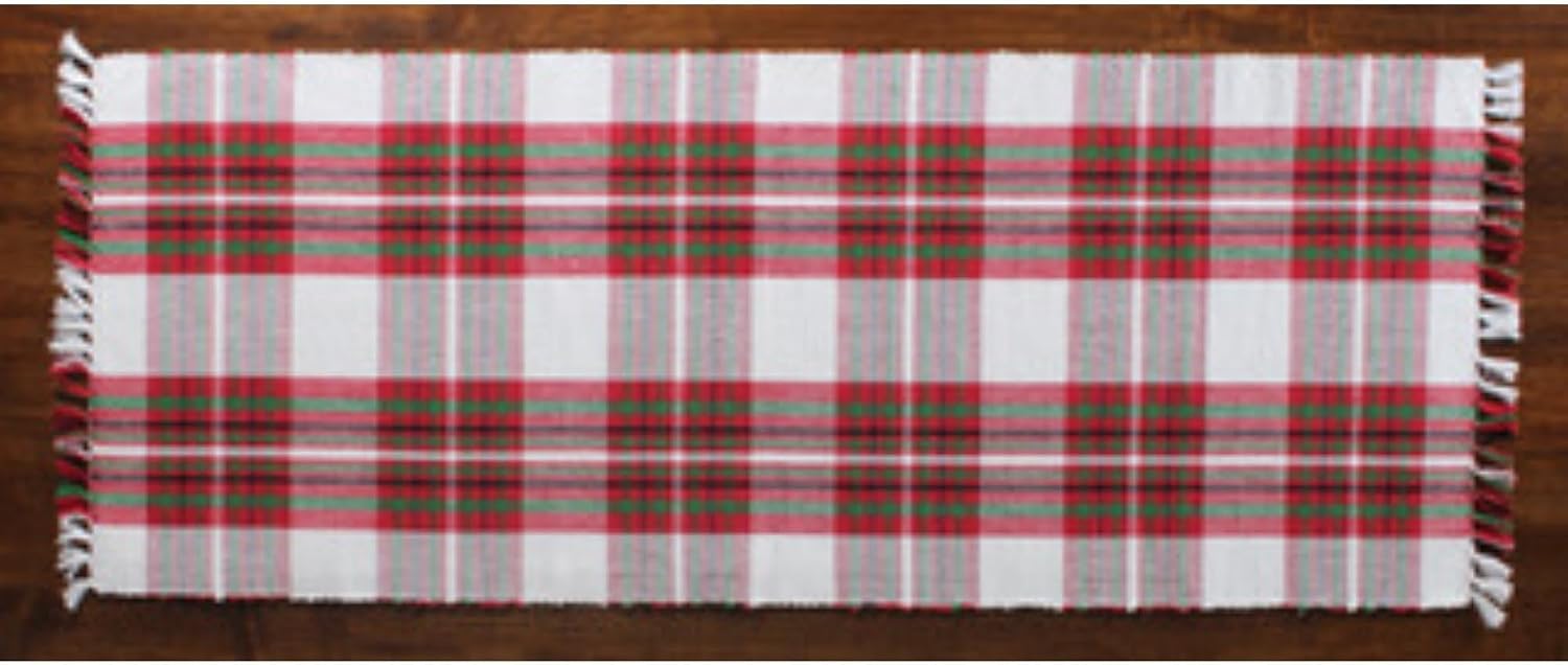 Tree Farm Barn Red Christmas Style Table Runner, 14x36 Inches, Cotton, Geometric Paisley Pattern