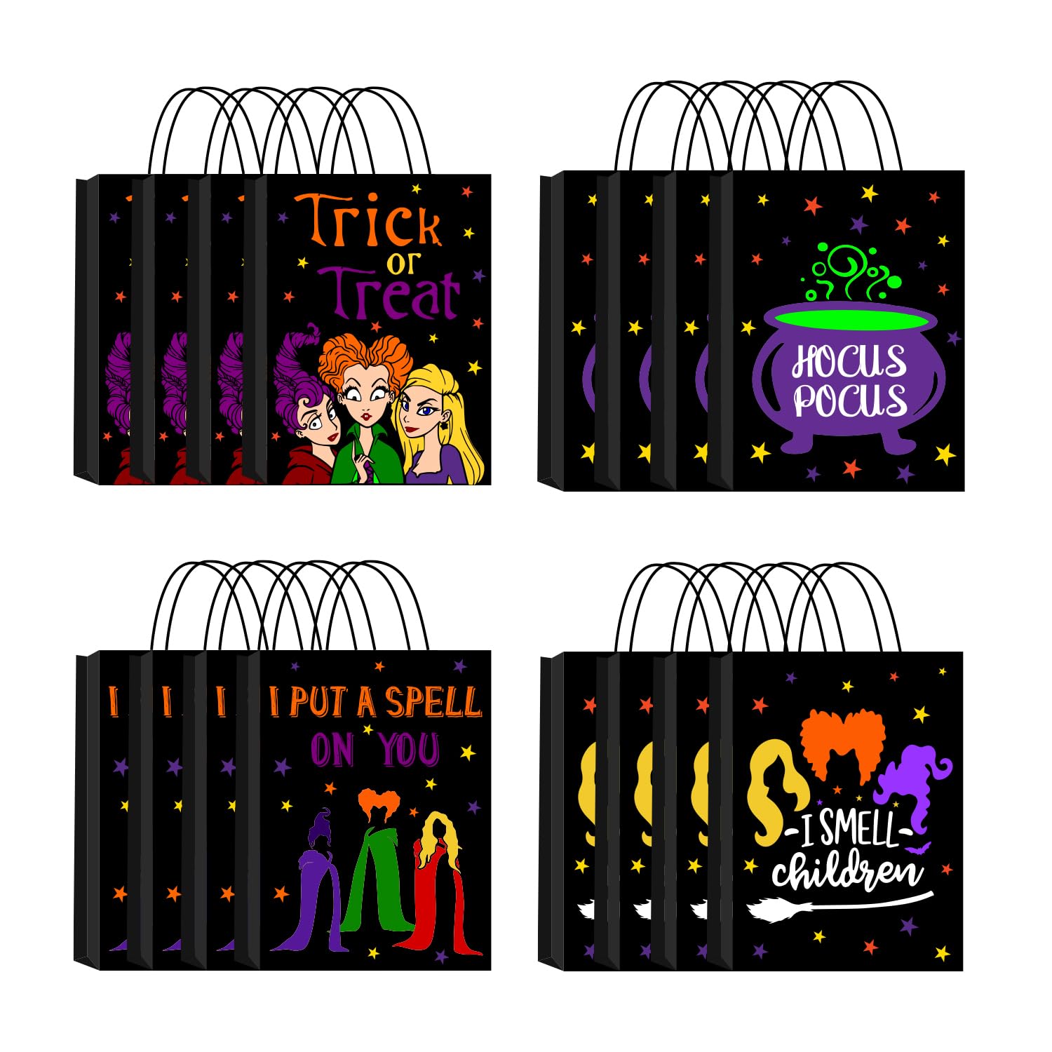 Photo 1 of 16Pcs Hocus Halloween Decorations Halloween Party Supplies Gift Paper Bags, 4 Styles Party Favor Bags with Handles for Halloween Birthday Party Decorations