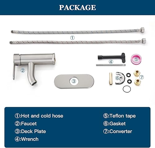 Miniatura 9 de Grifo de fregadero de barra de baño de acero inoxidable 304 de níquel cepillado, lavabo de una sola manija con línea de suministro, mezclador de