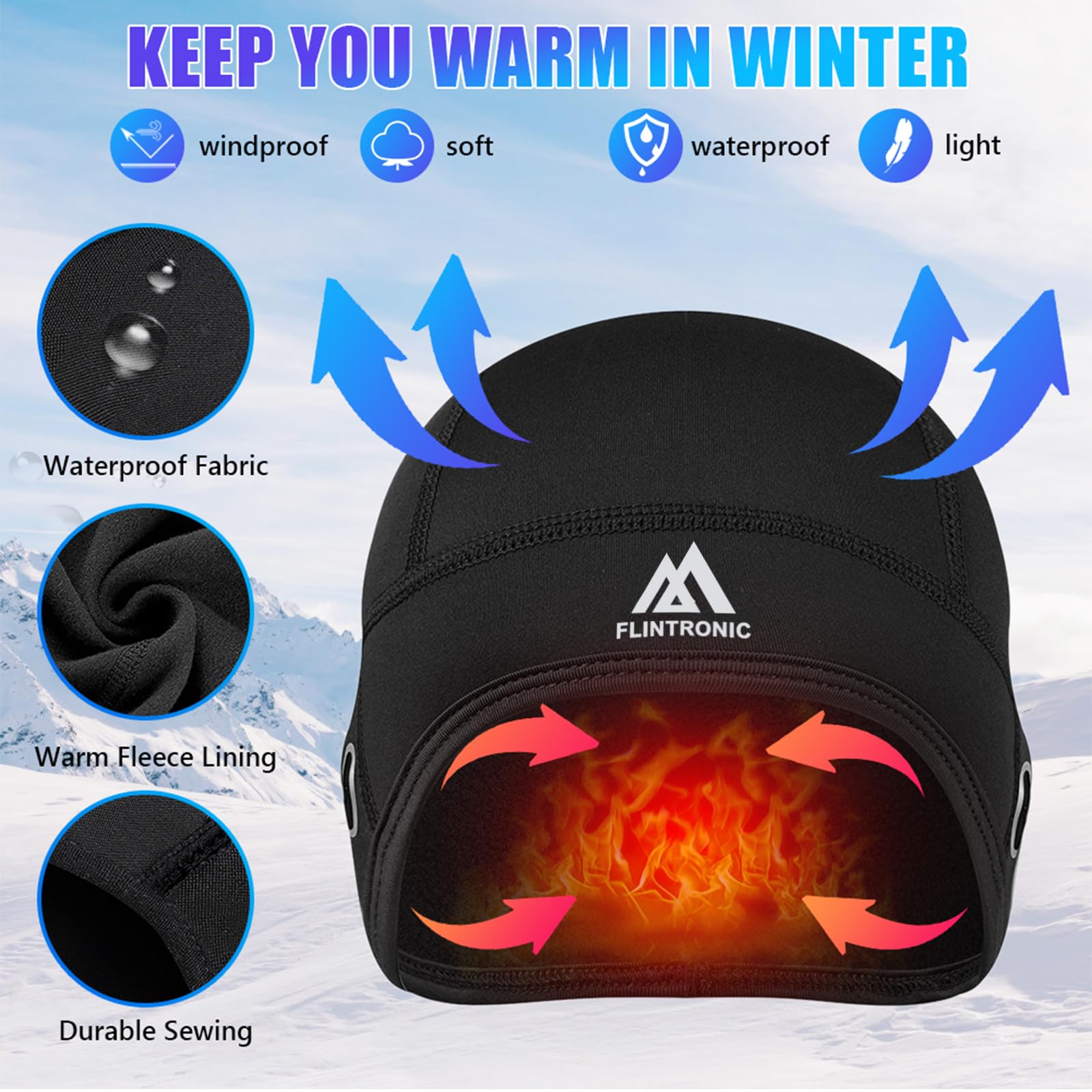 Flintronic Berretto Sottocasco Invernale da Ciclismo, Cappello da Bici Unisex per Uomo e Donna, per Sci, Corsa e Pattinaggio