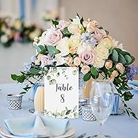 Vista 6 de Zonon 26 Piezas Tarjetas de Números de Mesa de Boda 1-25 con Números de Mesa Principal Tarjetas de Doble Cara de Follaje de Eucalipto Centros