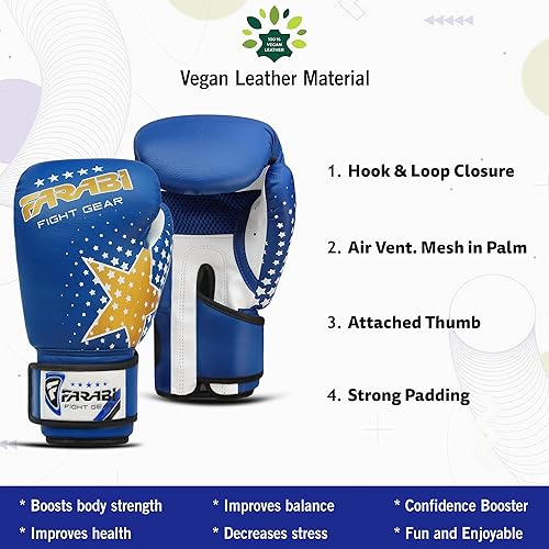 Vista 4 de Farabi Sports Guantes de boxeo para niños, 6 onzas, guantes de boxeo para jóvenes, MMA, Muay Thai, guantes de boxeo para niños, lo mejor para Azul