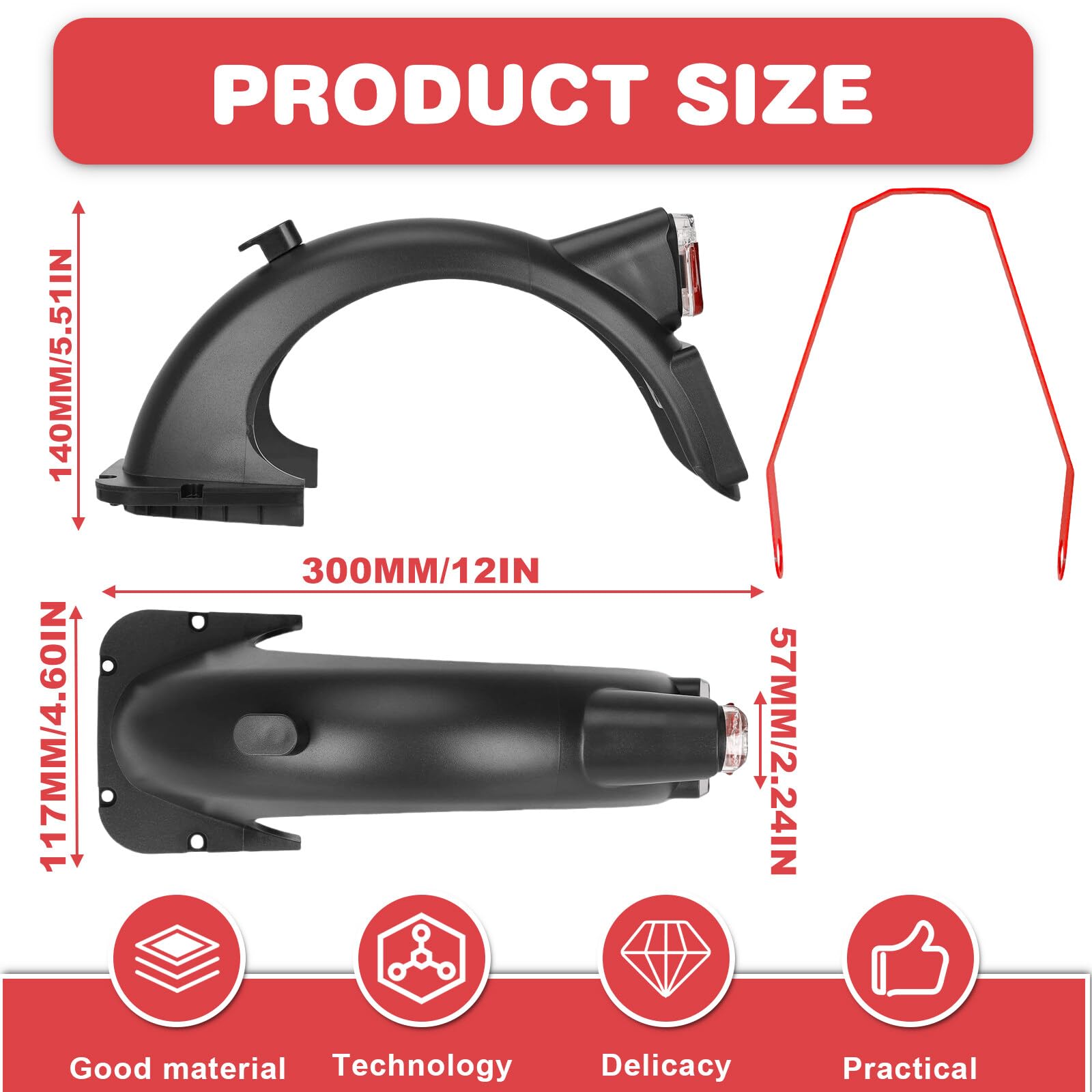 Leikurvo Parafango posteriore elettrico con parafango posteriore in metallo: parafango posteriore con fanale posteriore a LED, per Segway Ninebot Max G30 / G30LP / G30LE / G30LE II