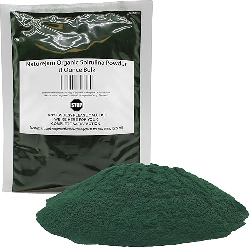 Naturejam Polvo de espirulina orgánica de 8 onzas a granel, grado culinario prémium para batidos