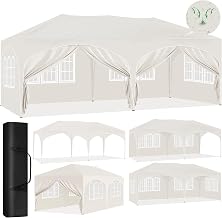 Laneetal Gazebo 3 x 6 m Pop Up with 6 Walls Folding Garden Gazebo Beige | UPF 50+ UV, waterproof, adjustable height, stable wind, windows, beach