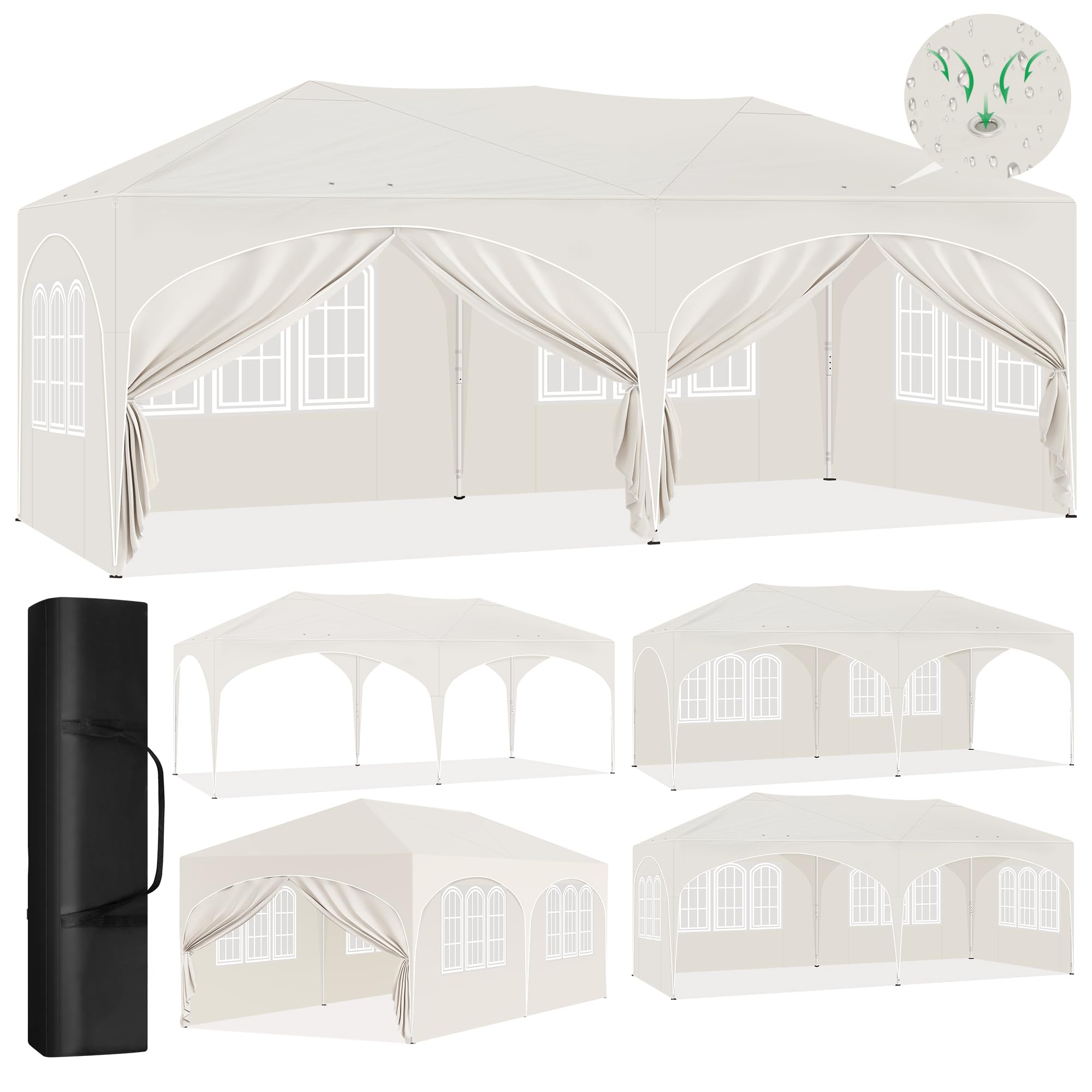 Laneetal Barnum 3x6m Pop up avec 6 parois Tonnelle de Jardin Pliante Beige