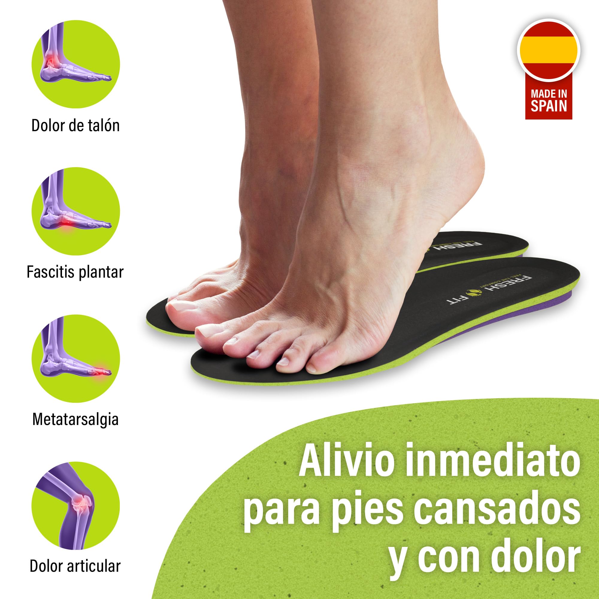 Plantillas Fascitis Plantar Hombre y Mujer con 3 Densidades Combinadas | Acolchadas y Flexibles (Sin Plástico Rígido) | Soporte Memory Foam | Hecho en España | Pack con Calzador y Guía (39-41)