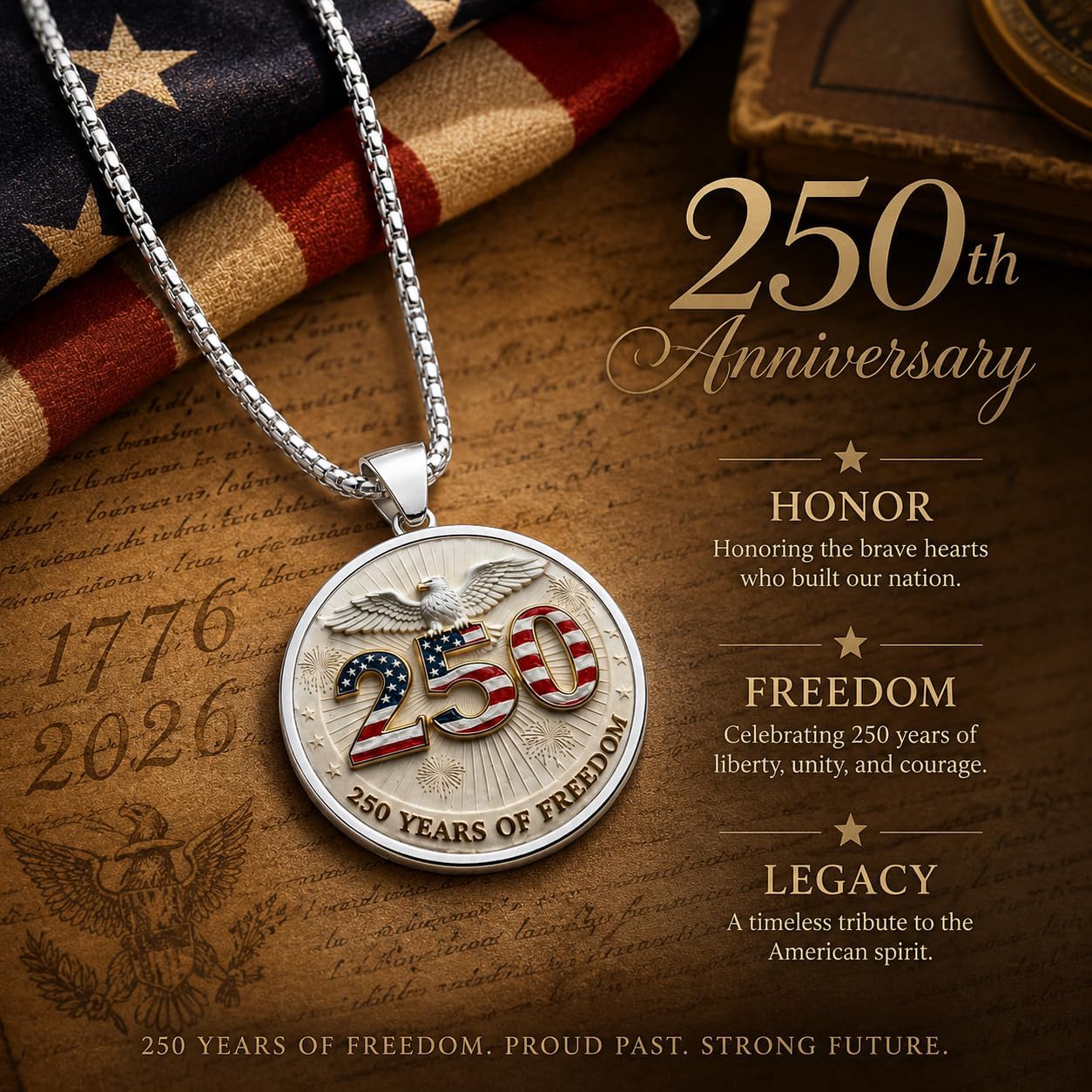 LIU JUN 250th Anniversary Necklace For Women, Patriotic American Flag Round Pendant Necklaces For 4th Of July, Independence Day Party Outfit Jewelry Lightweight Celebration Present