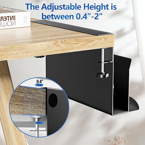 Miniatura 3 de Litwaro Organizador de almacenamiento lateral para escritorio, soporte para laptop debajo del escritorio, abrazadera en el estante del escritorio,