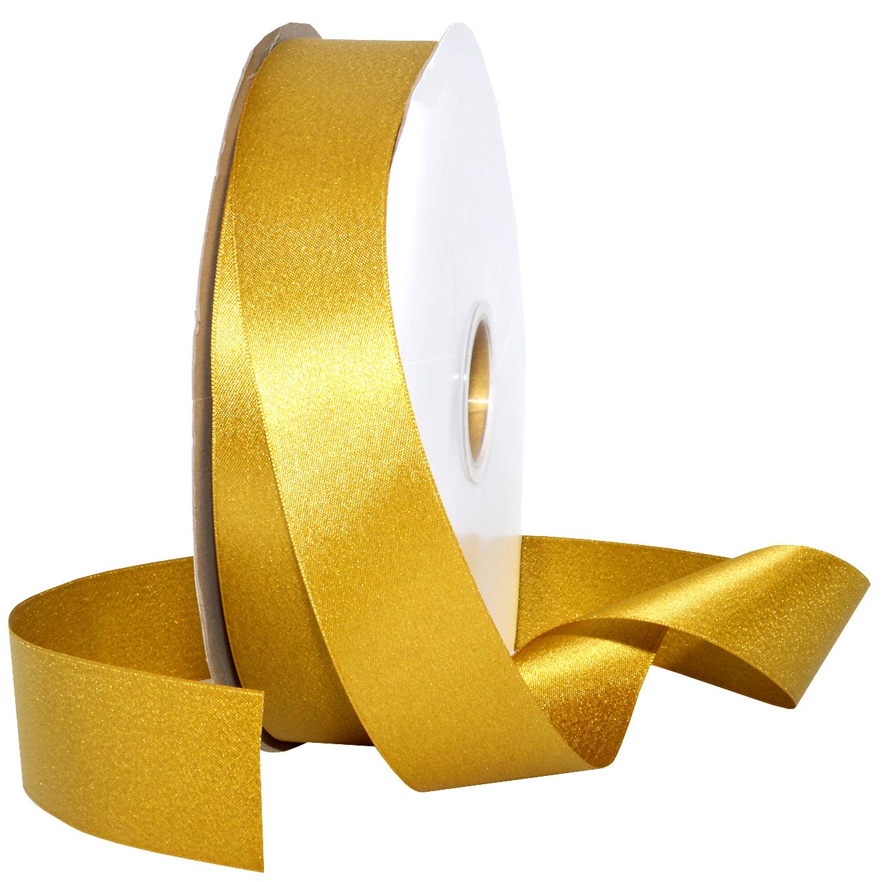 Morex Ribbon Tissu satin perlé, 3,8 cm par 91,4 m, Dijon doré pailleté