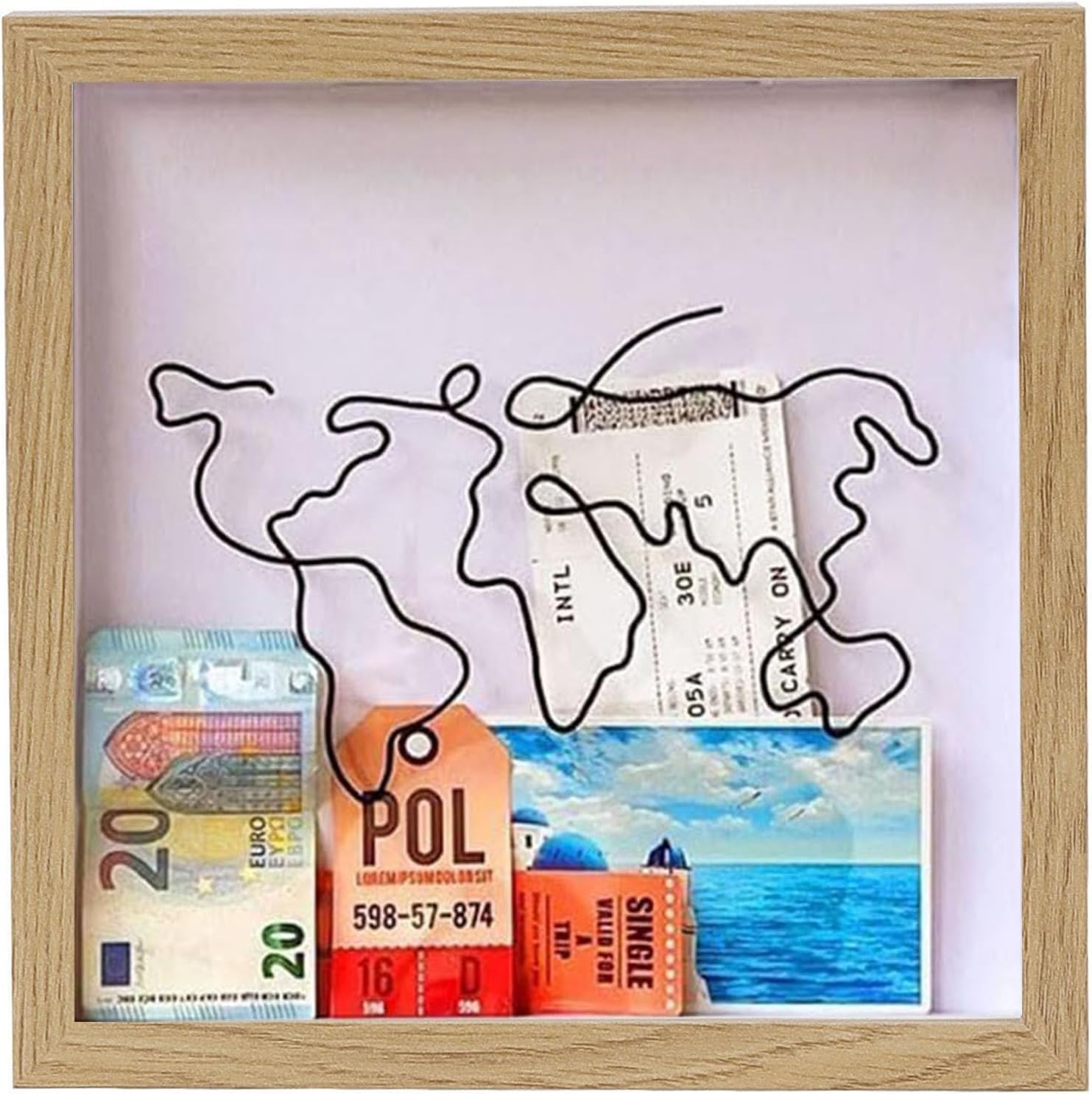 ZOTIKA 12 Inch Travel Memories Shadow Box, Top-Loading Shadow Box, with Map Design, Preserve Concert Tickets and Souvenirs Adventure Archive Box (Brown 12×12 Inch)