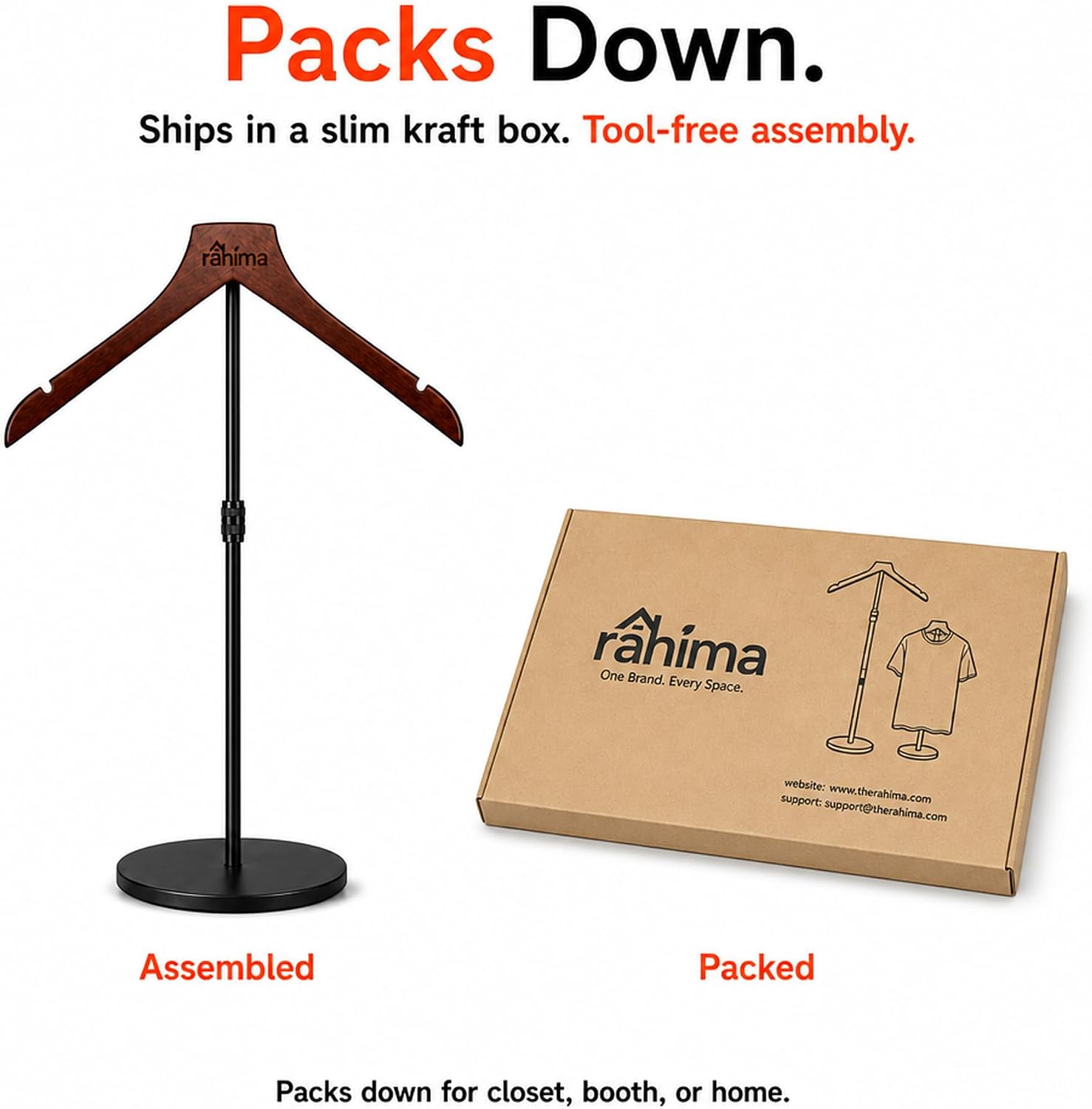 rahima Shirt Display Stand, Tshirt Display Stand for Vendors, Adjustable 19.7 to 50 Inches, Wood Hanger and Weighted Base for Jacket, Dress, Booth and Closet