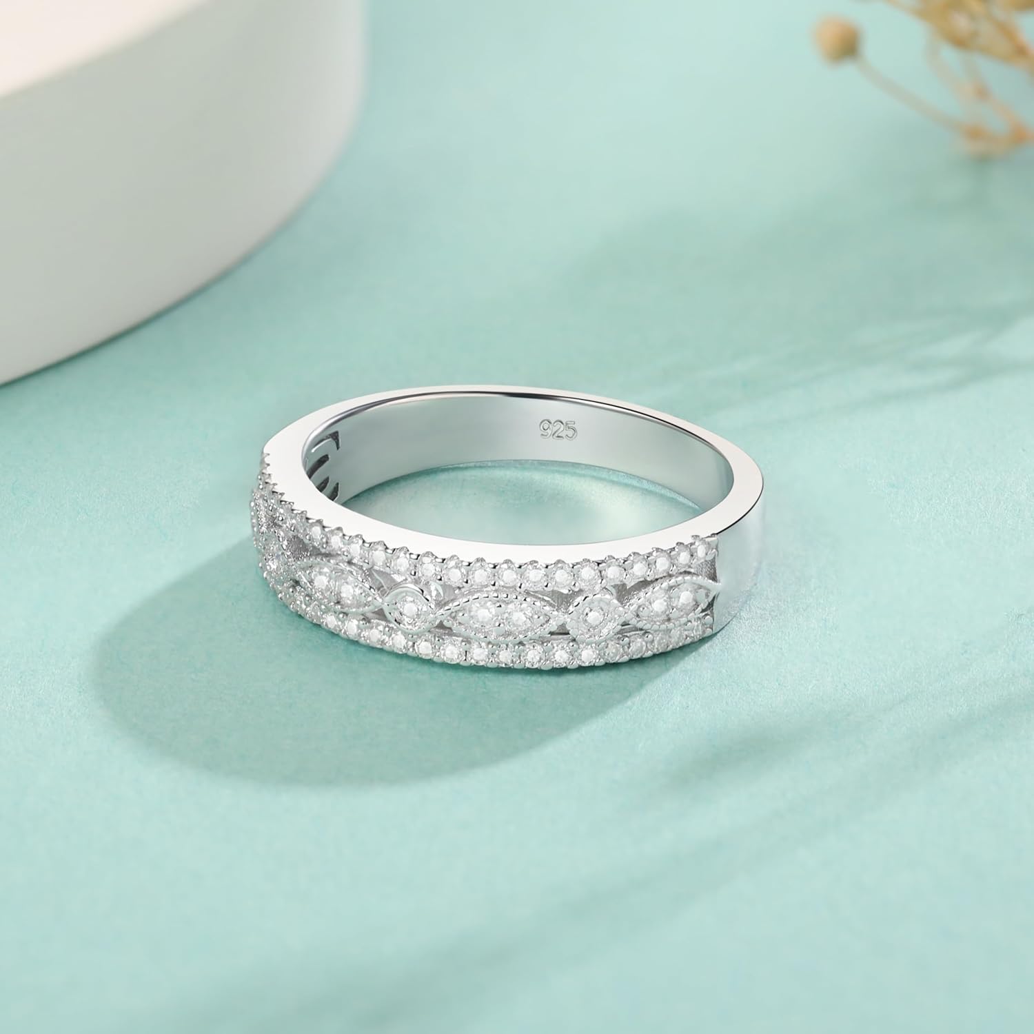 Moissanite Wedding Bands for Women Eternity Rings 925 Sterling Silver Engagement Anniversary Size 5-10 - Image 3