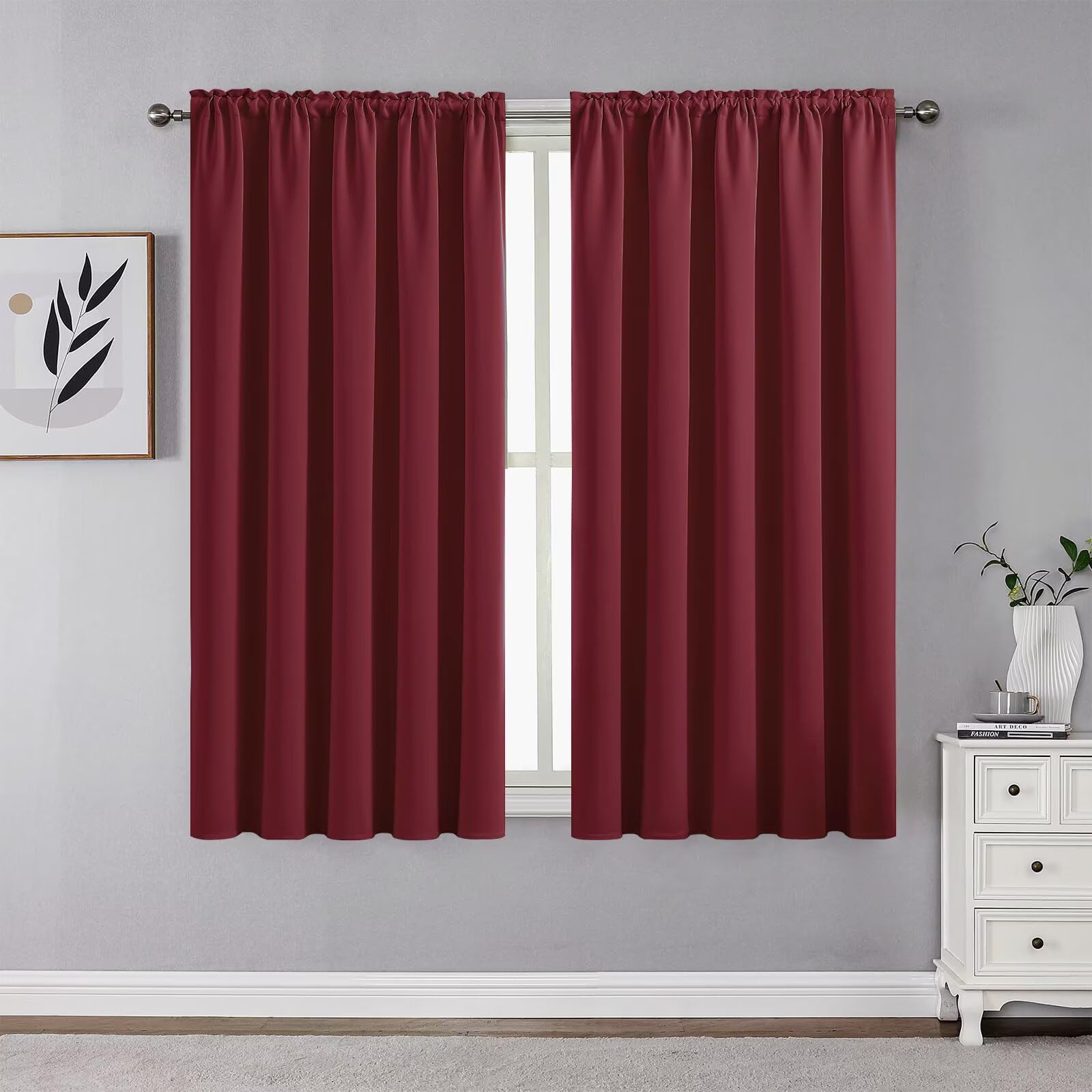 CUCRAF Maroon Red Blackout Curtains 45 inch Length 2 Panels Set