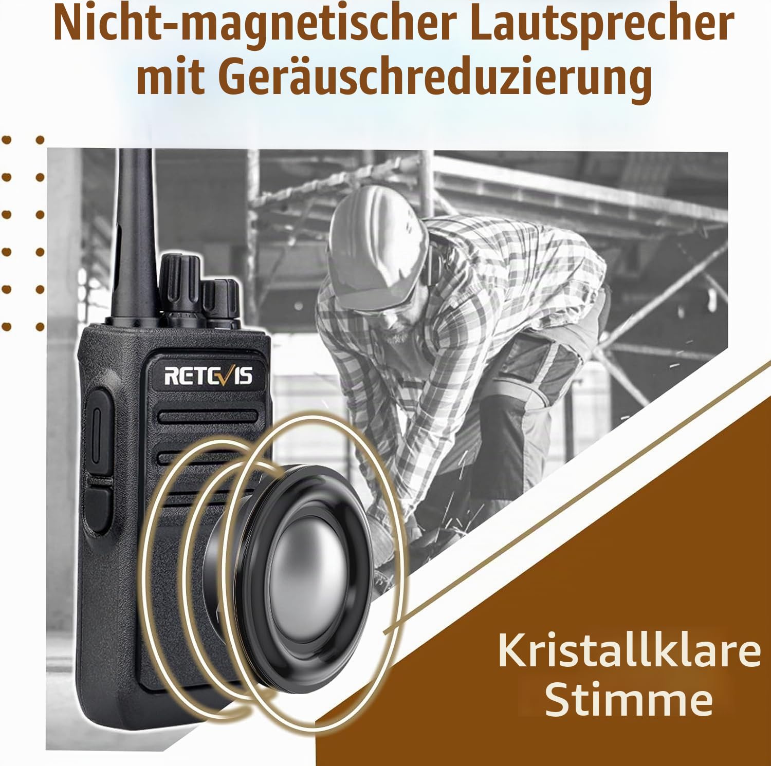 Retevis RT617 Walkie Talkie mit Sprechendes Mikrofon, PMR 446 Funkgerät Lange Reichweite, 16 Kanäle, VOX, Funkgeräte Set Wiederauflabar, Baustelle, Baumarkt, Fabrik(2 Paar, Schwarz)