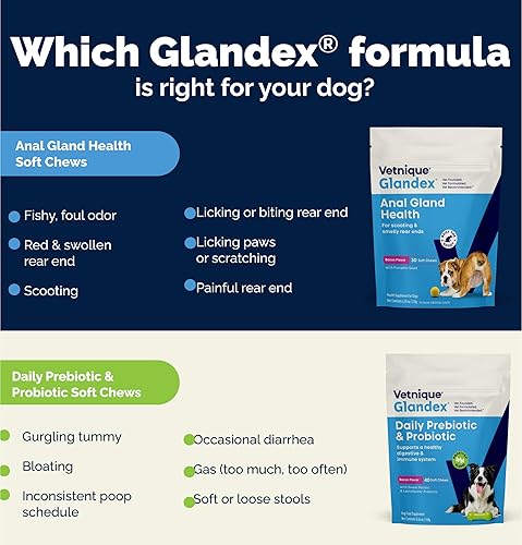 Miniatura 8 de Vetnique Glandex Probióticos diarios para perros con prebióticos para apoyar la salud intestinal con fibra y enzimas digestivas, masticables