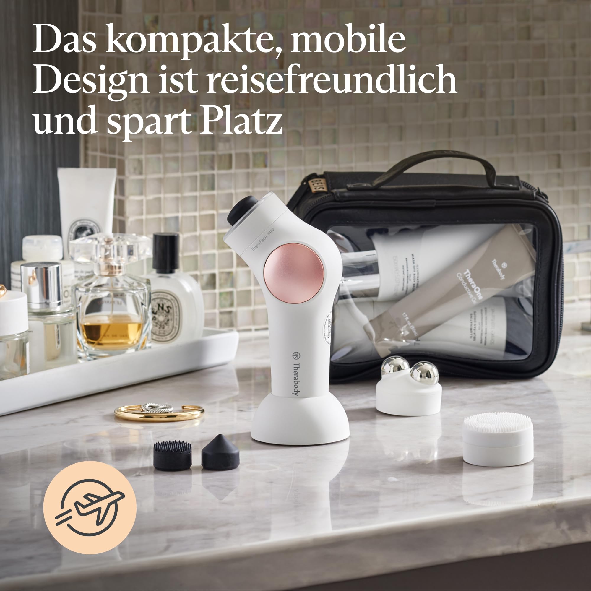 TheraFace PRO | 6-IN-1 Gesichtspflege perkussive Therapiemassage - Mikrostrom - Blaue & Rote LED von Therabody (Weiß)