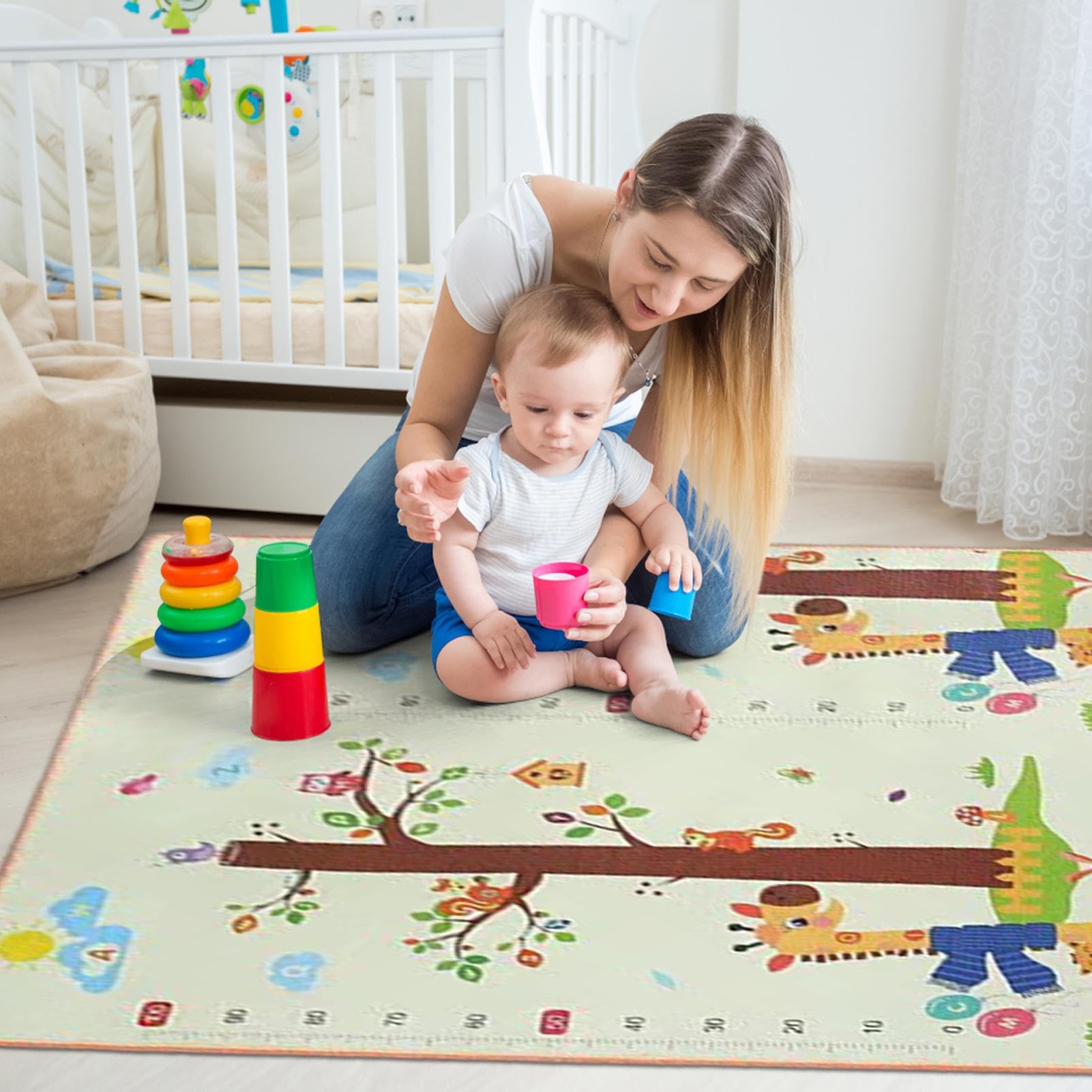 Mata Do Aktywności I Zabaw Dla Dzieci 200 x 180 cm Dywan Do Pełzania I Gier | Miękki Dywan Podłogowy Do Domu Mieszkania Pokoju Dziecięcego Żłobka Przedszkola Salonu