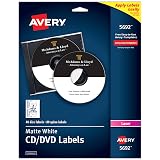 Avery Printable CD Labels, Matte White, Permanent Adhesive, Laser Printable, 40 Blank CD & 80 Blank Spine Stickers, Great for DVD, PC Discs, and More (5692) – view 1