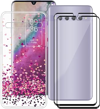 Case for TCL 10 Plus 6.47 Inch with 2 X Tempered Glass Screen Protector, Clear Soft Silicone Cover Bumper TPU Shockproof Phone Case for TCL 10 Plus - WM85