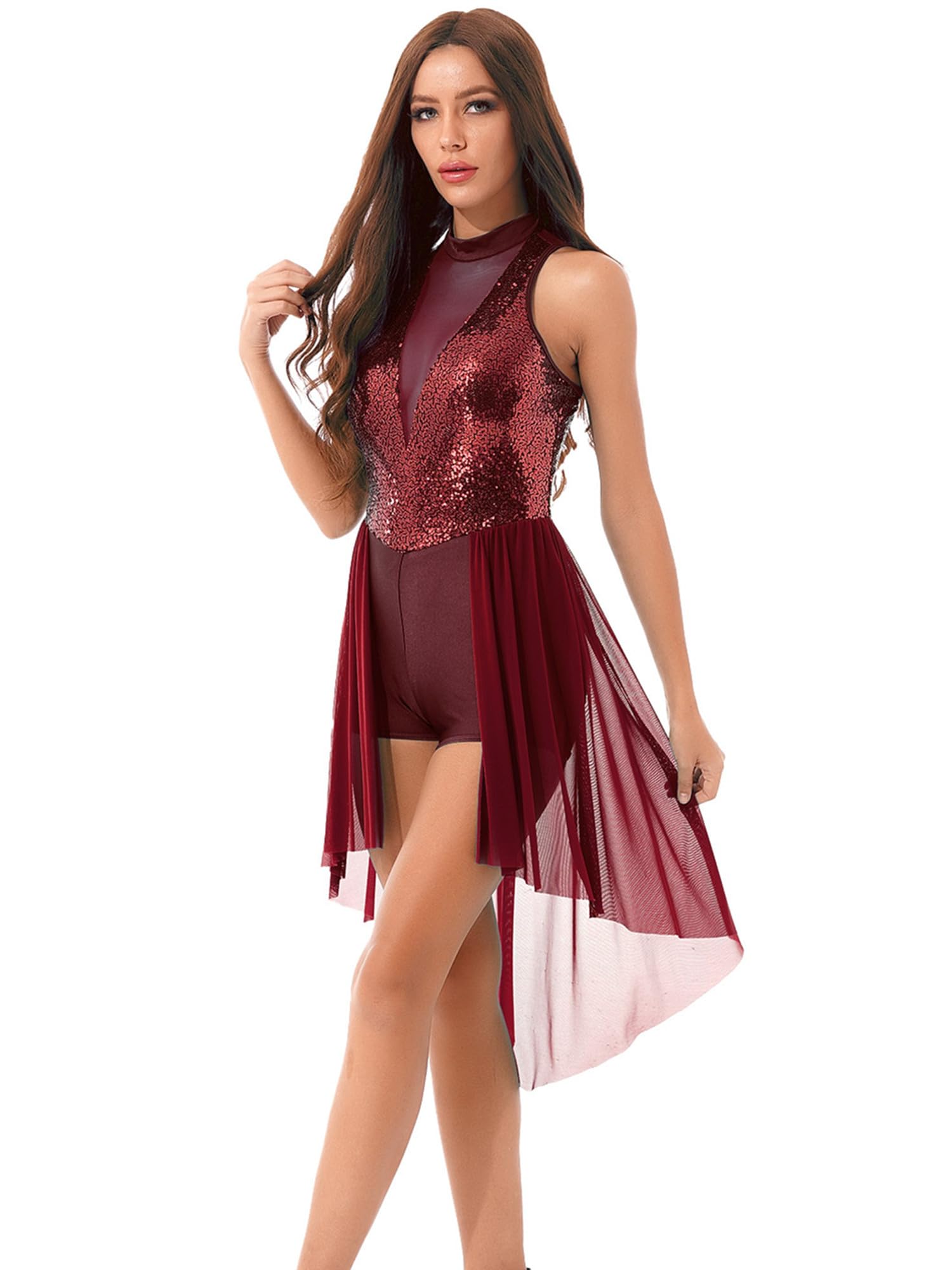 DPois Damen Tanz-Outfit – Crop Top & Asymmetrischer Rock – Ballettkleid Aus Lycra & Mesh