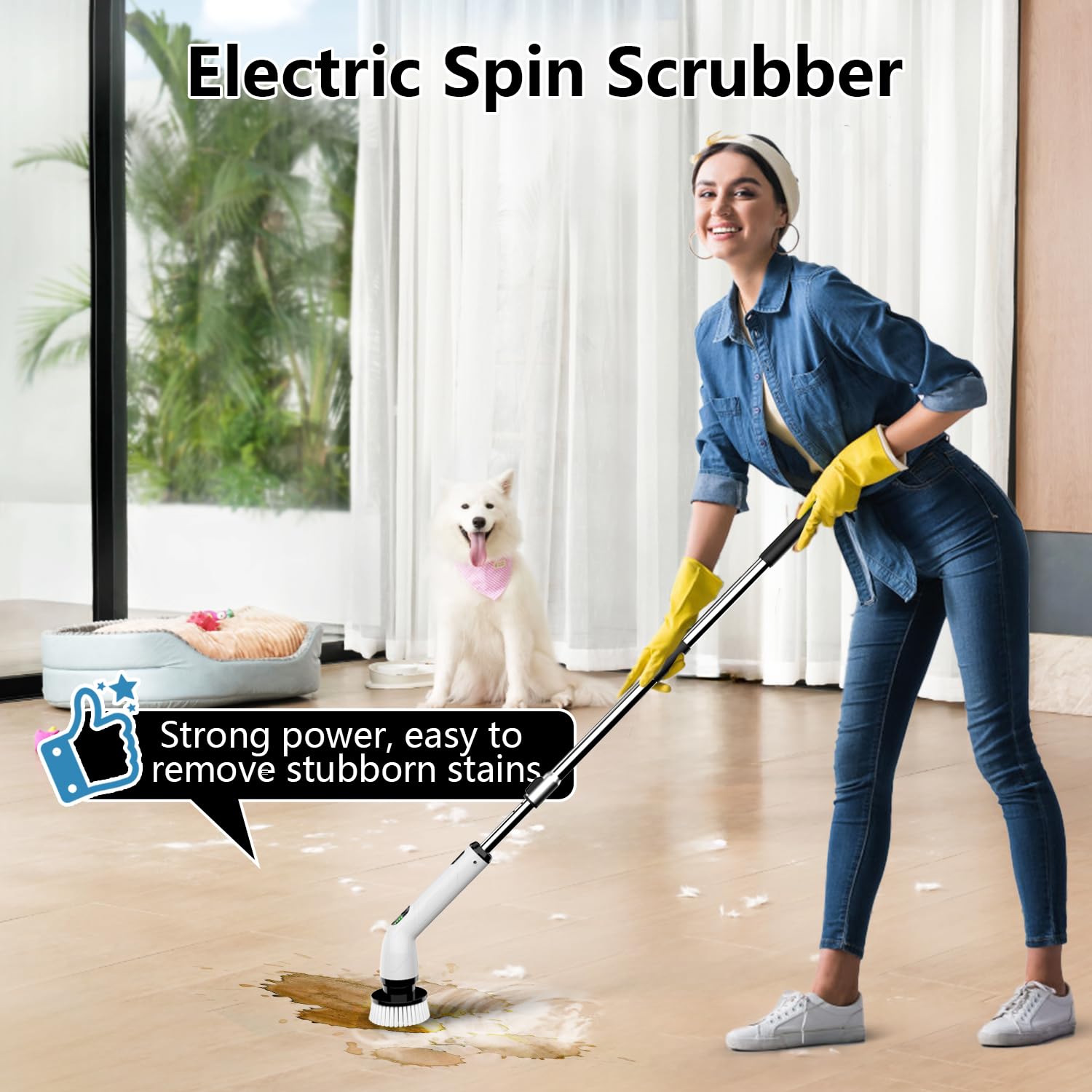 TUYU Limpiador giratorio eléctrico, cuerpo completo IPX7, impermeable, 4 cabezales de repuesto para mango de extensión ajustable, cepillo de limpieza eléctrico para baño, bañera, azulejos