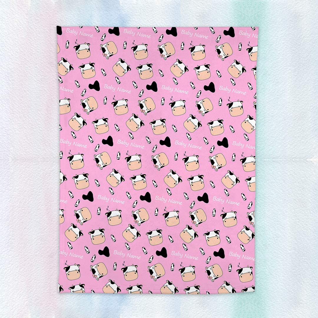 Adorable Cow Personalized Baby Blankets for Boys and Girls with Name, Soft Plush and Cozy Minky Dot, Customized Baby Newborn Gifts,30" X 40"