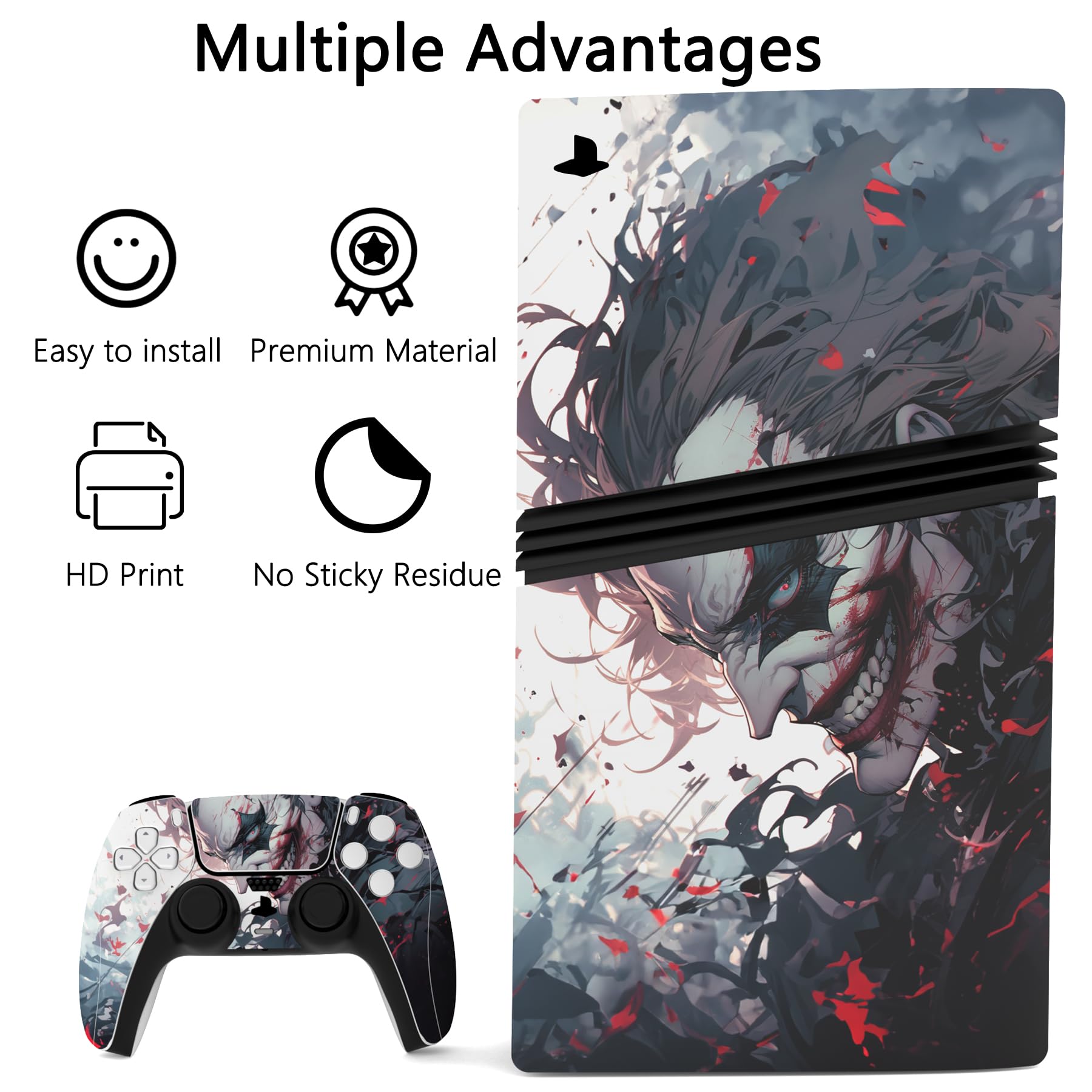 PlayVital Pegatina Completa para ps5 Pro Consola Digital & Disc - Vinilo Calcomanía Adhesiva para Mando, Auriculares, Estación de Carga y Control Remoto, Accesorios Protector Decal (Payaso Asesino)