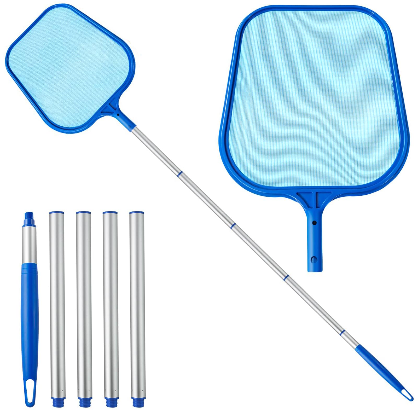 Cozii Swimming Pool Skimmer Net, Pool Net with 5 Pole Sections, 11" x 64" Pool Skimmer Net with Ultra Fine Mesh Net, Telescopic Aluminum Pole, Leaf