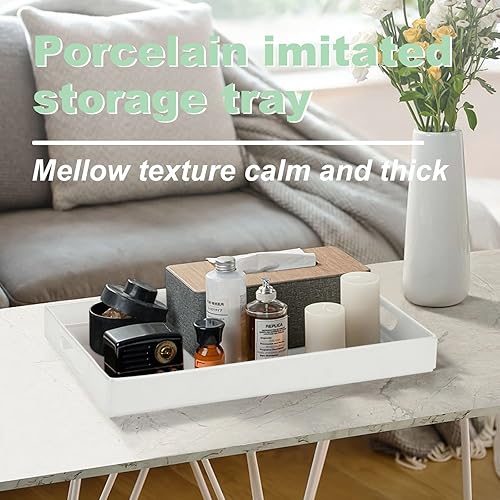 Miniatura 7 de XMNFLY Bandeja de servir con asas platos modernos de melamina blanca de 10 x 15 pulgadas, para servir vino, café, desayuno, bandeja de encimera de