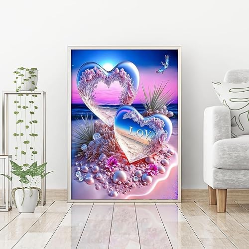 Miniatura 7 de Kits de pintura de diamantes 5D para adultos, piedra de corazón, kits de arte de diamantes para niños, romanticismo, pintura de diamante de mar,