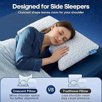 QUTOOL Crescent Pillow for Side Sleepers, Shoulder Support, King 1 Pack