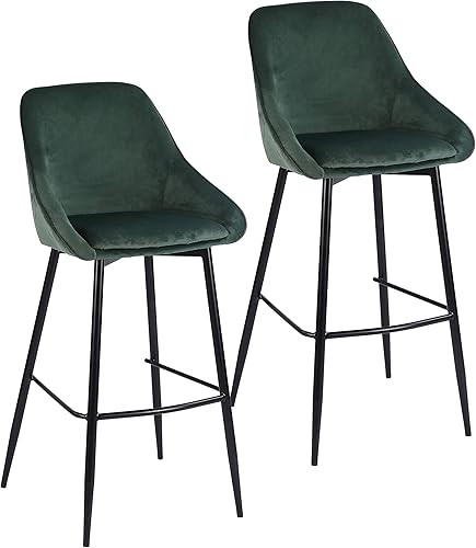 Miniatura 3 de Porthos Home Ugo - Juego de 2 taburetes de bar, respaldo bajo y reposabrazos en tapicería de terciopelo suave y patas de hierro resistentes con