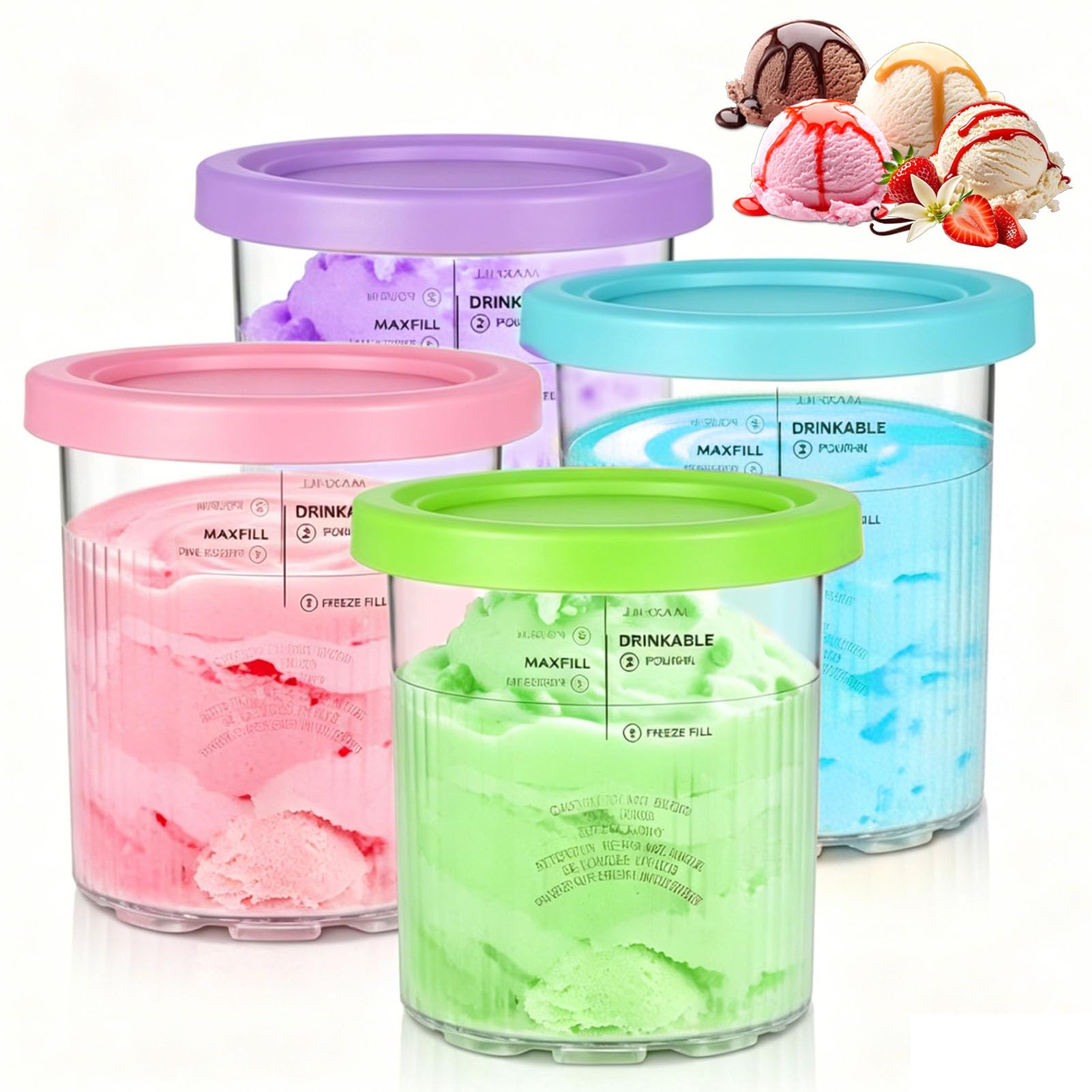 4 Stück Eiscreme-Behälter für Ninja Creami Deluxe NC501EU NC502EU Serie, 680 ml Zubehör für Ninja Ice Creami, BPA-frei und spülmaschinenfest