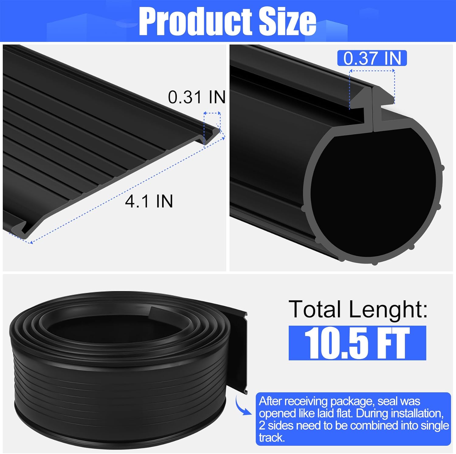 ToLanbbt 10.5FT Garage Door Bottom Seal Strip for Clopay, EPDM Garage Door Rubber Weather Stripping Replacement for Single Slot, Blocks Cold/Hot Winds, Black 10 Feet Black-0.37" Trapezoid