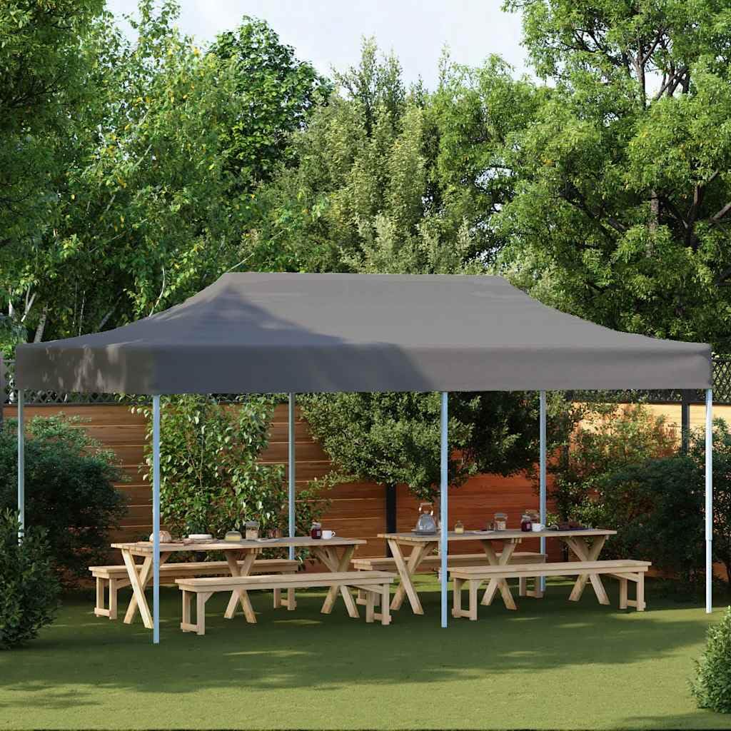 Carpa plegable para fiestas de 3 x 6 m, color antracita, con techo Oxford resistente a los rayos UV y al agua con revestimiento de PVC, marco estable de acero inoxidable, ideal