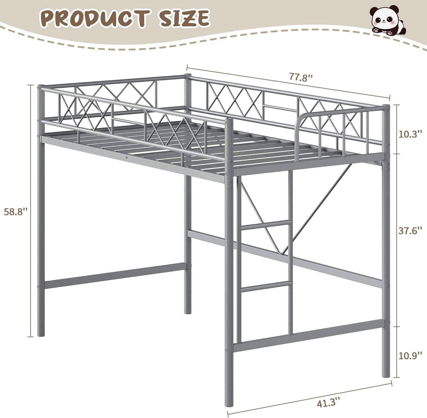 Garvee Twin Size Loft Bed, Heavy Duty Metal Frame with Arched Guardrail, Flat Ladder Rung, and Steel Slat Support, No Box Spring Required, Space Efficient, Gray