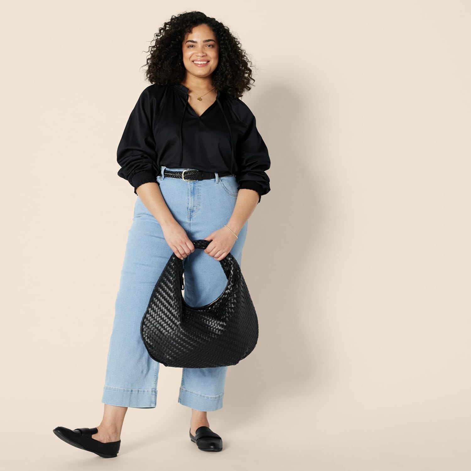 Amazon Essentials Women's Relaxed-Fit Ruffle-Neck Cotton Sateen Long-Sleeve Blouse (Skirt Sold Seperately) - Image 6