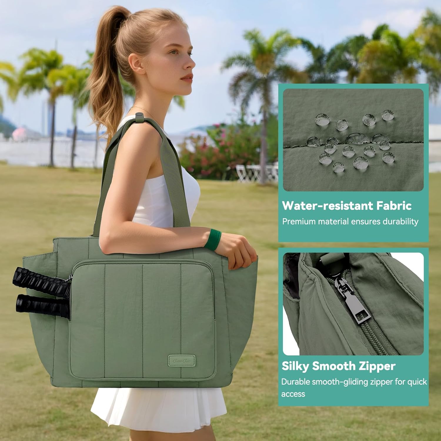 Chase Chic Pickleball Tote Bag for Women,Lightweight Puffer Quilted Pickle Ball Paddle Holder for Gym Sports