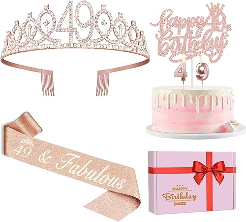 Miniatura 24 de Decoraciones de cumpleaños de 33 años para mujeres, incluyendo banda de cumpleaños, tiara/corona, velas numéricas y decoración de pastel, regalos