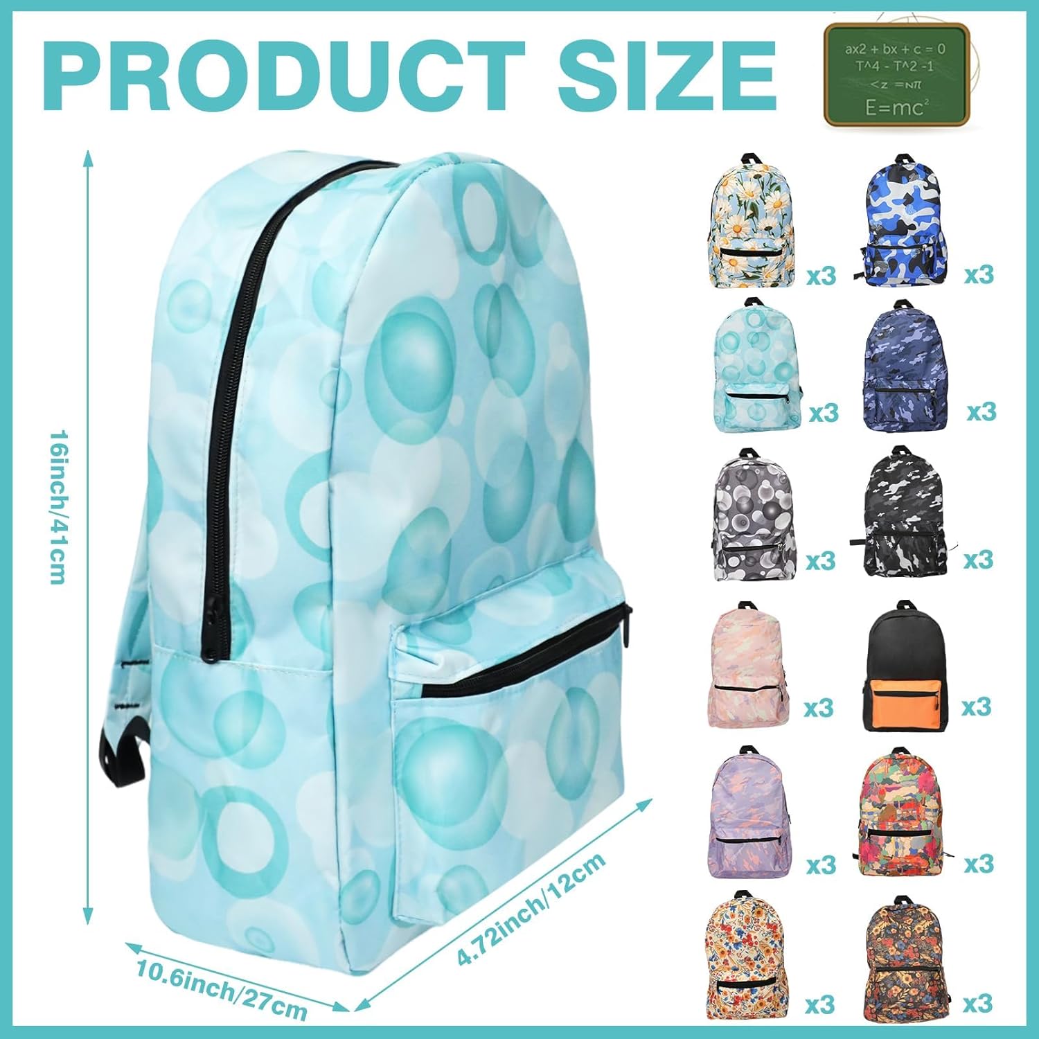 36 Pack Backpacks Bulk Multi Patterns Schoolbags Heavy Duty Bookbags Student Backpacks for Back to School Stadium Events Work Travel, 12 Assorted Colors