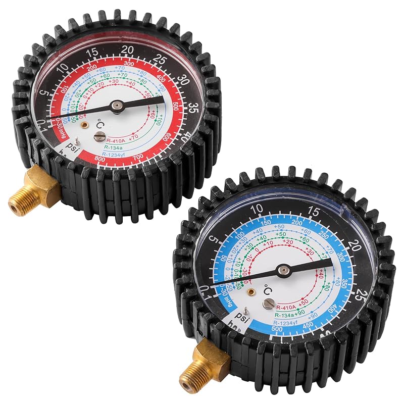 Manômetro de pressão para refrigeração Tigbear R410A, R134A e R1234YF, 1/8" NPT macho, 80 mm – Kit