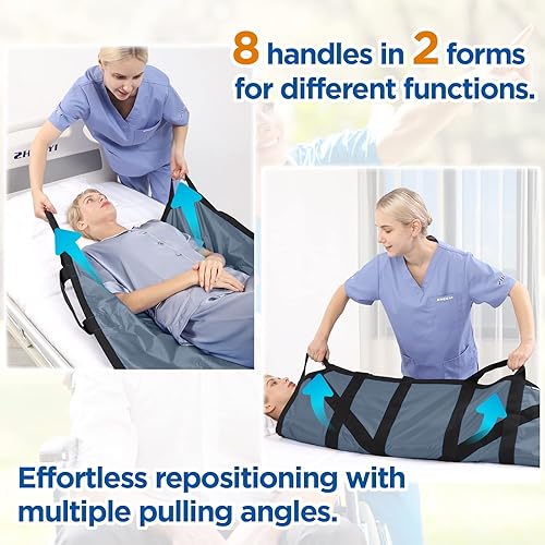Miniatura 3 de Almohadilla de cama de posicionamiento con asas reforzadas, asistente de hoja de transferencia de pacientes de 48 x 40 pulgadas para levantamiento