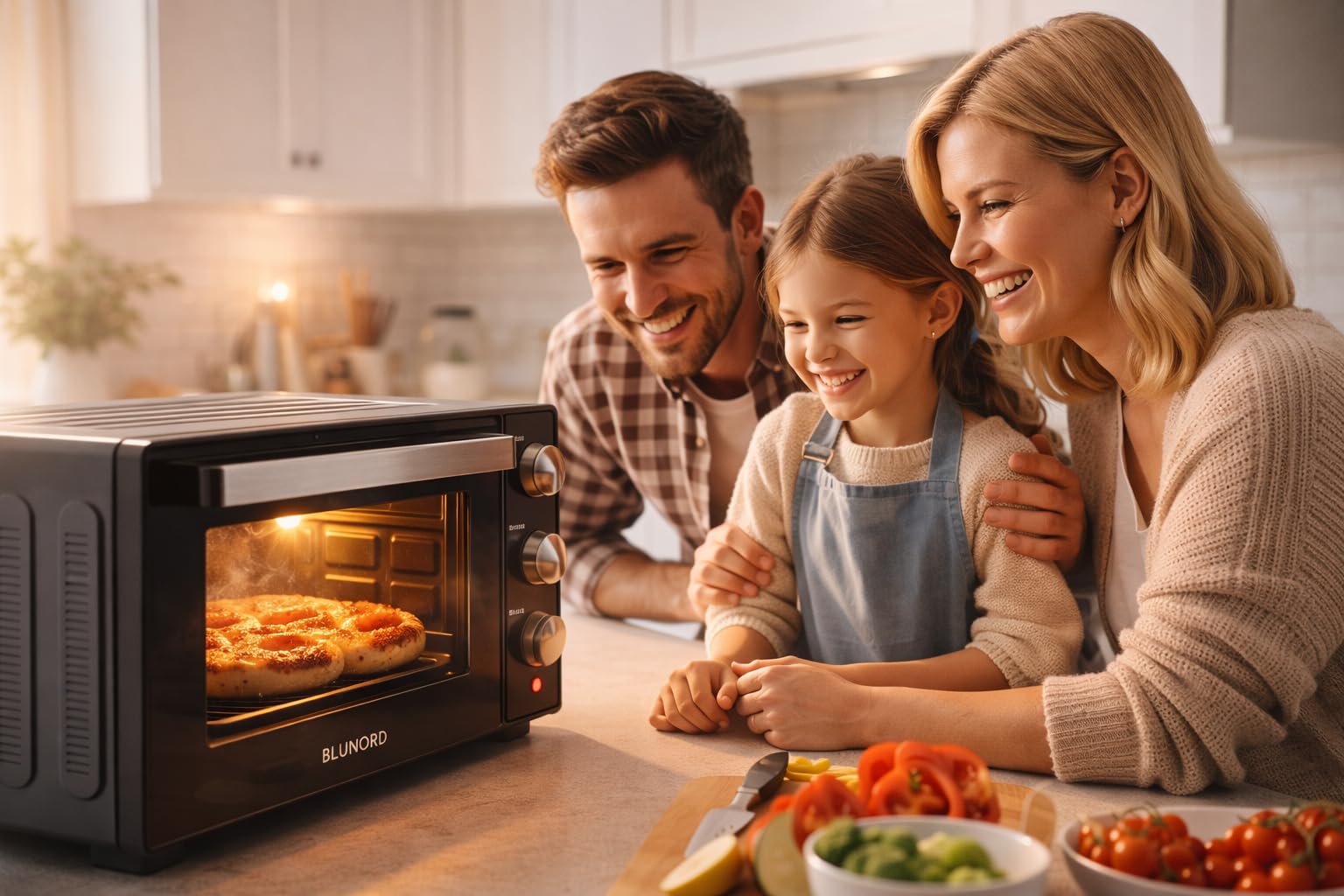 Forno Elettrico Ventilato 52L Doppio Vetro 6 Funzioni Cottura 90-230°C Timer 60 Min Luce Interna Pareti Antiaderenti