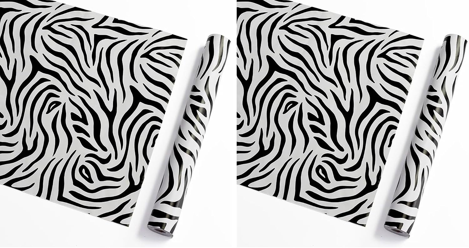 Self Adhesive Vinyl Zebra Stripes Contact Paper Decorative Shelf Liner for Cabinets Drawer Dresser Arts and Crafts Decor 17.7x78.7 Inches