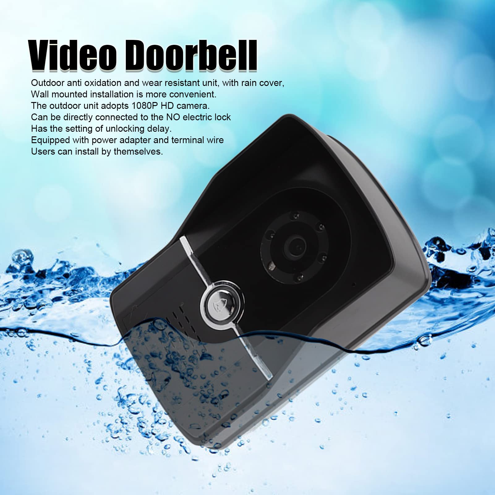 Sistema De Intercomunicación con Videoportero con Pantalla HD, Soporte En Varios Idiomas, 16 Tonos De Llamada, Conectividad De Aplicaciones Móviles, Cubierta para Lluvia, Montaje En Pared(EU)