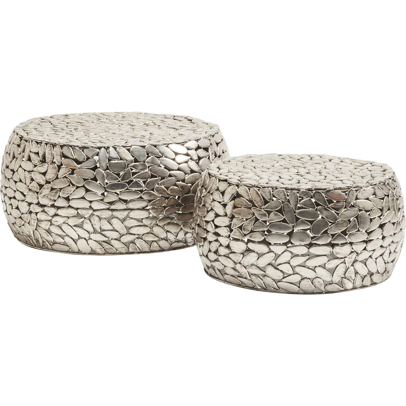 Kare Design Tavolino Da Caffé Pebbles (2/Set), Argento, Due Dimensioni, Piccolo Ø56Cm, Grandeø 66Cm, Design A Sassolini, Commodino, Tavolino Da Divano